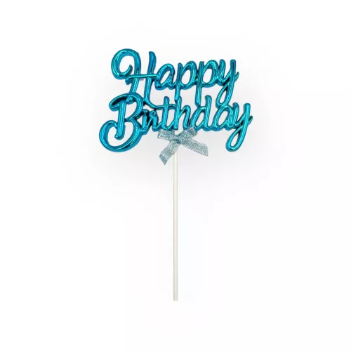 Torta beszúró, topper - Happy birthday (kék), műanyag
