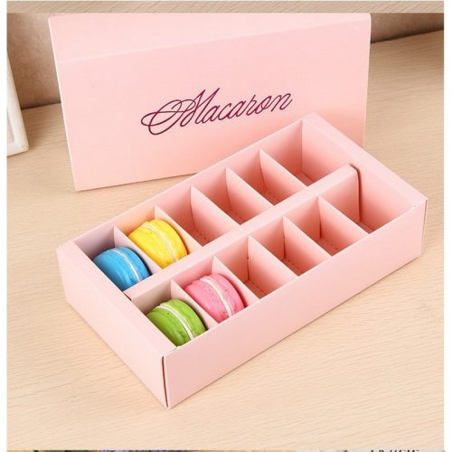 Macaron doboz, kartonpapír, rózsaszín, 12 db-os, 10db