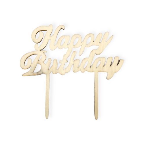 Torta beszúró, topper - Happy Birthday (fa)