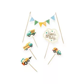   Torta beszúró, topper - Happy birthday kisautóval és füzérrel