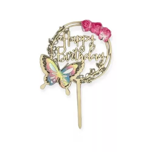 Happy birthday koszorú rózsával és pillangóval, 1 db