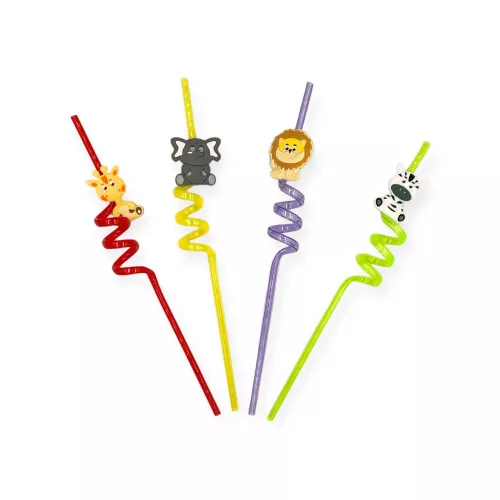 Szívószál, műanyag, állatfej, 4db