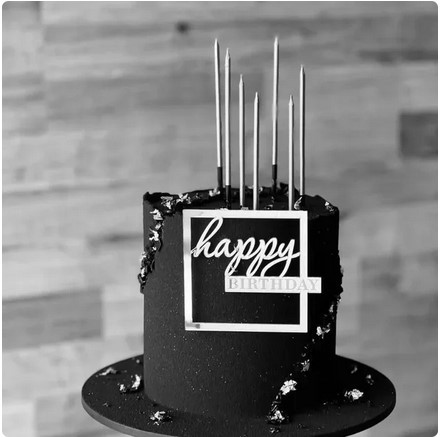 Happ Birthday torta beszúró, műanyag, ezüst, 9×9 cm