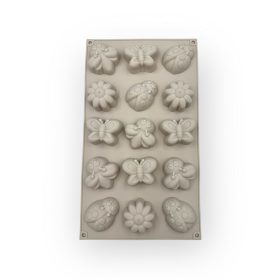  Sütőforma, szilikon, tavaszi virág, katicabogár, méhecske, szürke, 17×29cm, 5db