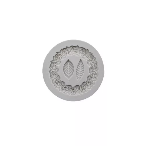 Rózsakoszorú levelekkel fondant forma, szilikon, 7,5×7,5 cm