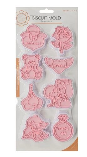 Kiszúró szett nyomdával, műanyag, Valentin-nap, 8db