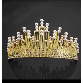 Tortadísz, korona, tiara gyöngyökkel, arany, 15cm
