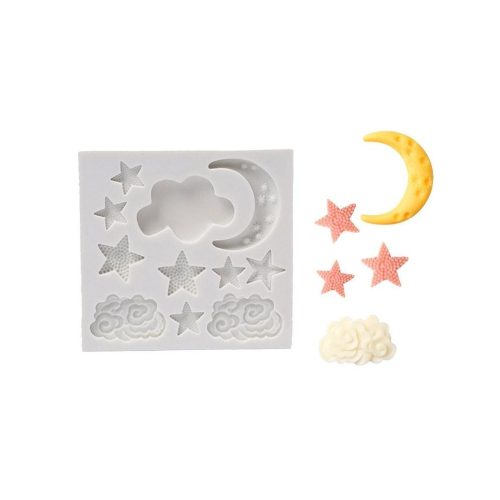 Hold, csillag, felhő fondant forma, szilikon, 8,6×8,1 cm