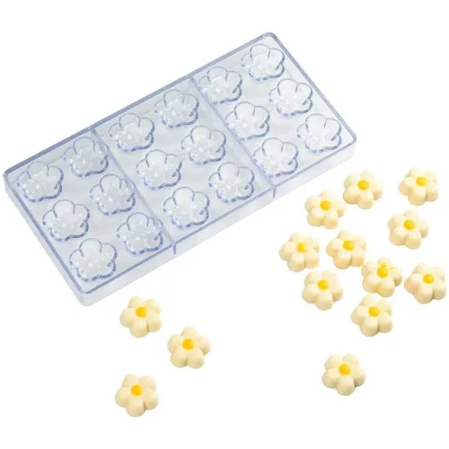Virág alakú bonbon forma, polikarbonát, 18 db-os, 27,5×13,5 cm