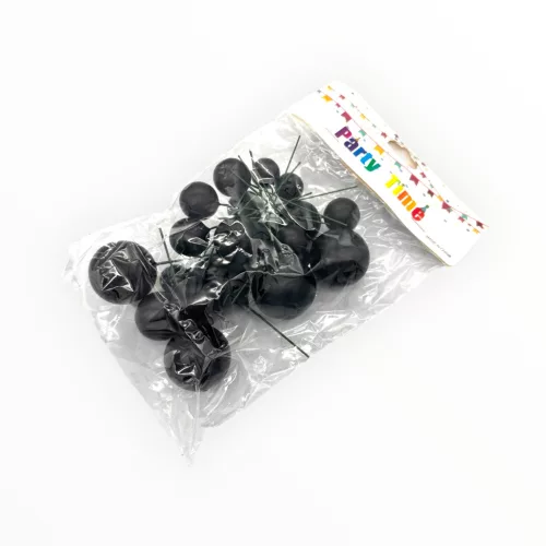 Különböző méretű gömb tortadísz, műanyag, fekete, 20db