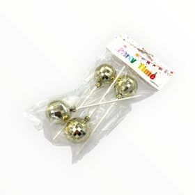 Torta beszúró, discogömb, 4cm, arany, 4db