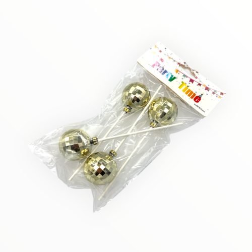 Torta beszúró, discogömb, 4cm, arany, 4db