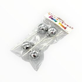 Torta beszúró, discogömb, 4cm, ezüst, 4db