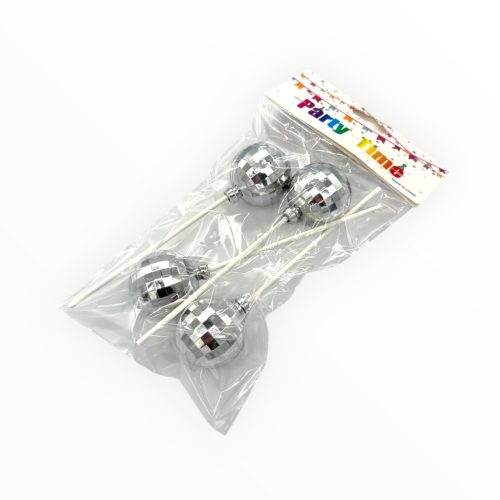 Torta beszúró, discogömb, 4cm, ezüst, 4db