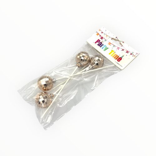 Torta beszúró, discogömb, 3cm, arany, 4db