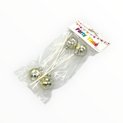 Torta beszúró, discogömb, 3cm, ezüst, 4db