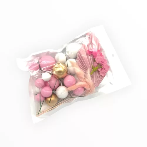 Torta beszúró szett, fehér-rózsaszín-arany,