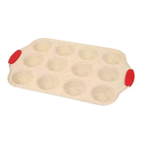 Muffin sütőforma, fém, szilikon fogóréssszel, 12db