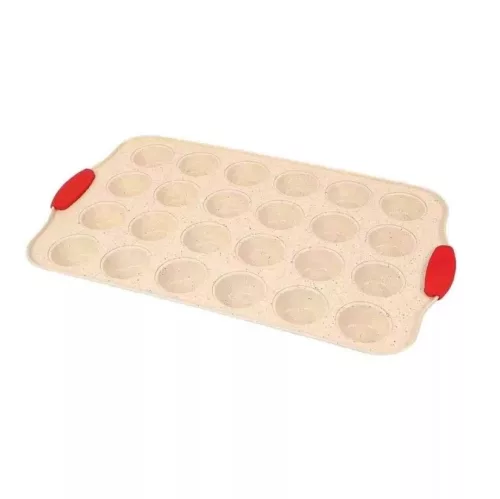 Muffin sütőforma, fém, szilikon fogóréssszel, 24db