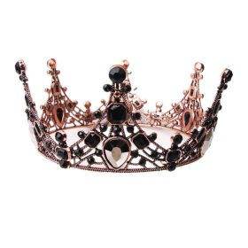   Tortadísz, korona, tiara fekete kristályokkal,rose gold, 14cm