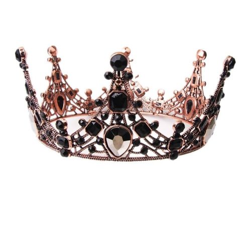 Tortadísz, korona, tiara fekete kristályokkal,rose gold, 14cm