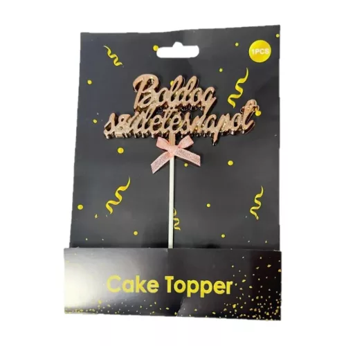 Tortadísz beszúró, Boldog Születésnapot, rose gold, 18 cm
