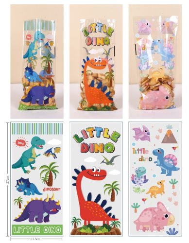 Sütemény zacskó, celofán, dino, 12,5× 27cm, 12 db