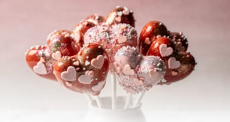 Szív alakú cake pop piros és rózsaszín bevonattal Valentin-napra